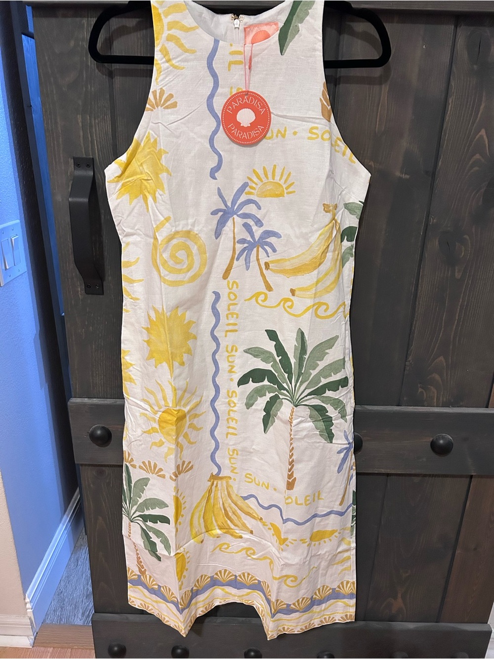 PARADISA by PROSPERINA BREAKERS WHITE MULTI LINEN BLEND MIDI DRESS M NWT - Picture 7 of 7
